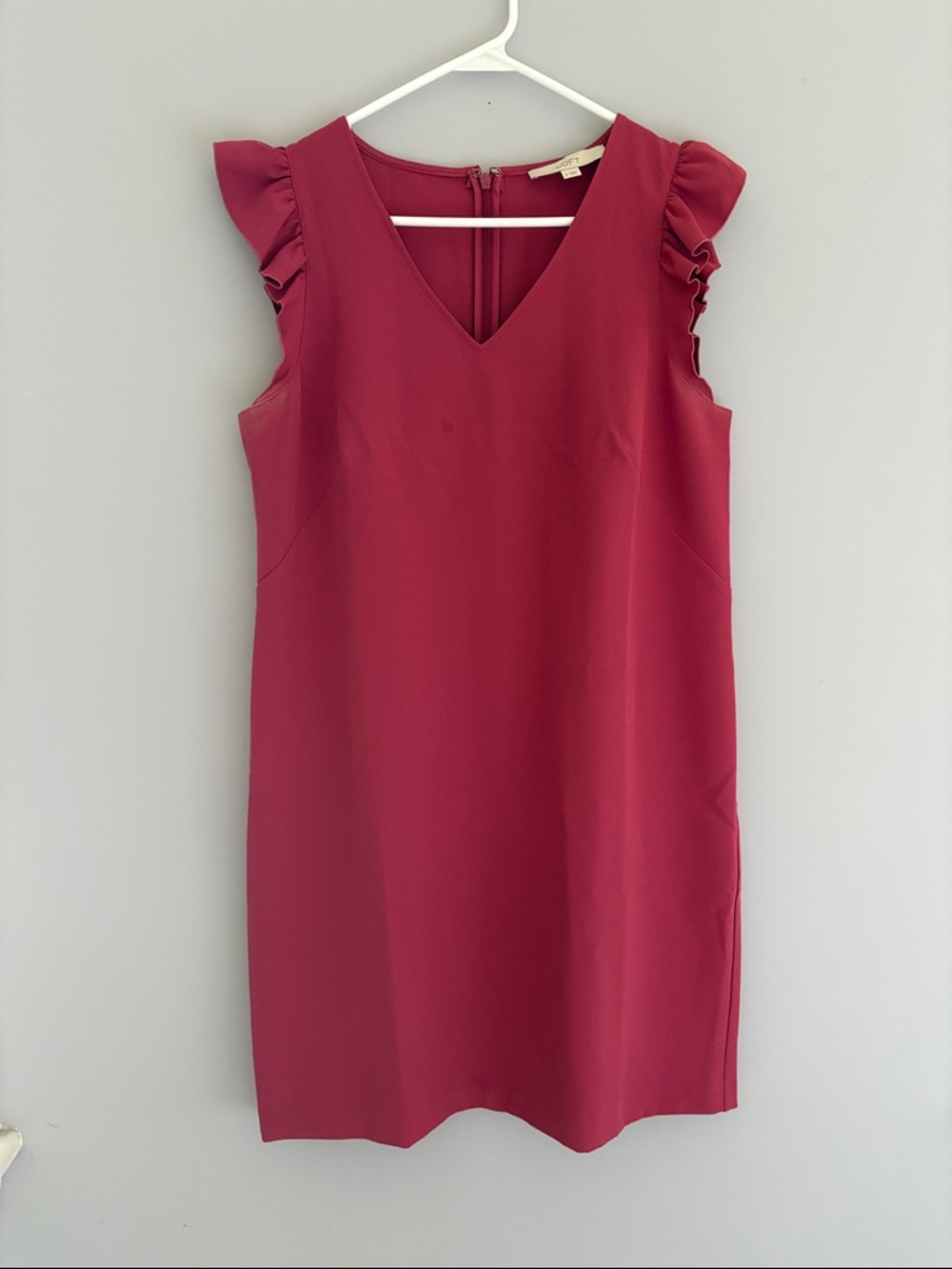 LOFT Raspberry V-Neck Ruffle Sleeve Mini Dress